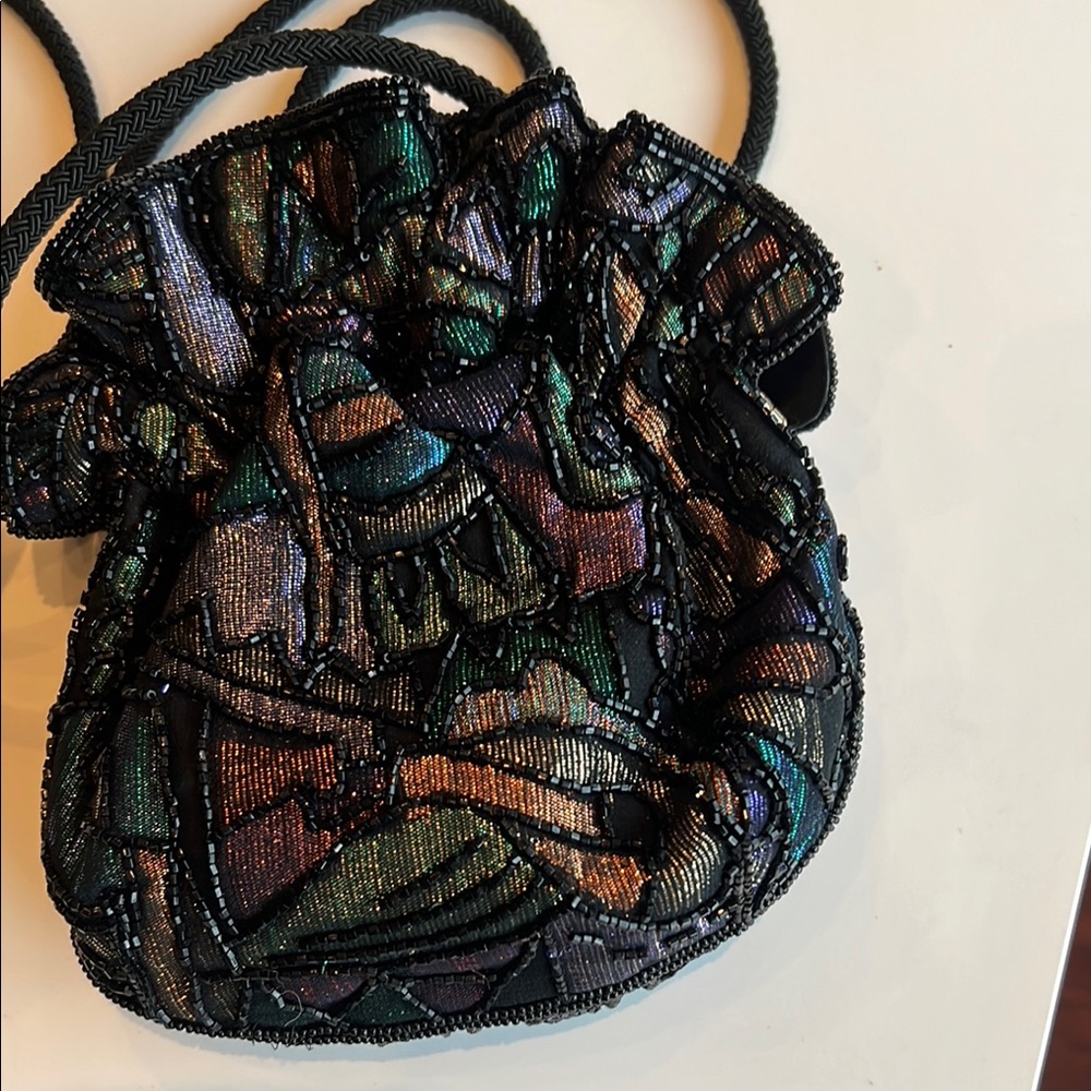 Neiman Marcus Black Satin Mini Bag with Drawstring